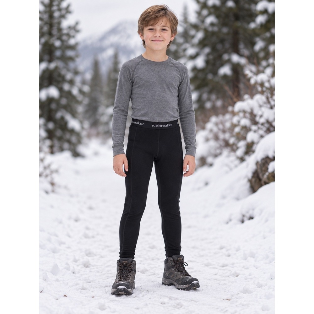 Icebreaker Merino 260 Tech Thermal Leggings Kids Size 10 Black Base Layer